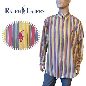 Ralph Lauren Shirt Dress Casual Versatile 100% Cotton Colourful Stripe Polo Logo